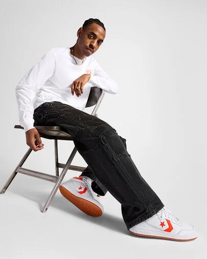 White / Orange Converse CONS Fastbreak Pro Leather Men Skate Shoes Canada | C-65893479