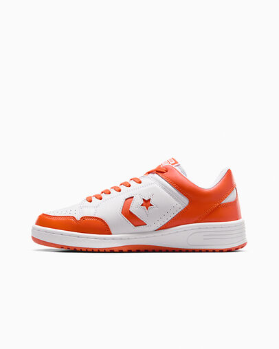White / Orange Converse Weapon Leather Women Basketball Shoes Canada | C-30542769