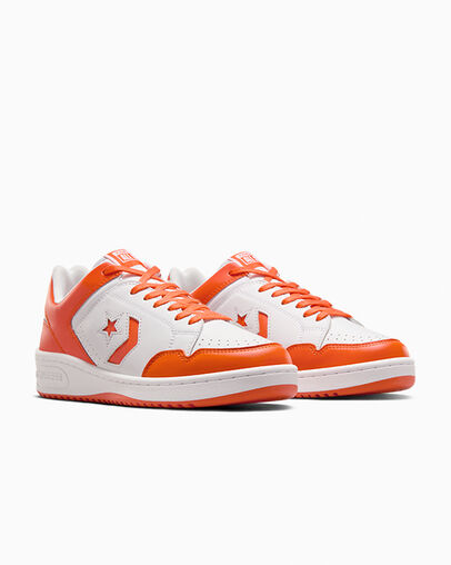 White / Orange Converse Weapon Leather Women Basketball Shoes Canada | C-30542769