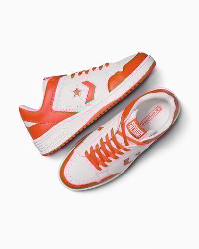 White / Orange Converse Weapon Leather Women Basketball Shoes Canada | C-30542769