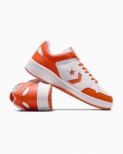 White / Orange Converse Weapon Leather Women Basketball Shoes Canada | C-30542769