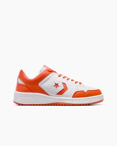 White / Orange Converse Weapon Leather Women Basketball Shoes Canada | C-30542769