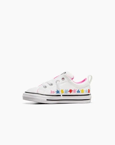 White / Pink Converse Chuck Taylor All Star Street Embroidered Flowers Kids' Sneakers Canada | C-03198259