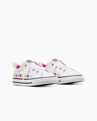 White / Pink Converse Chuck Taylor All Star Street Embroidered Flowers Kids' Sneakers Canada | C-03198259