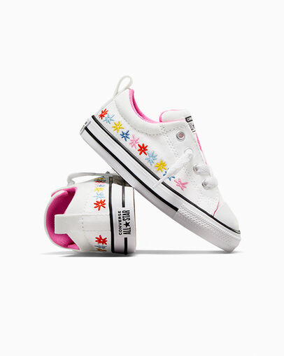 White / Pink Converse Chuck Taylor All Star Street Embroidered Flowers Kids' Sneakers Canada | C-03198259