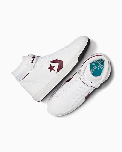 White / Pink Converse Pro Blaze V2 Leather Men Basketball Shoes Canada | C-96437589