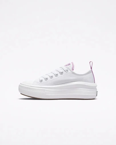 White / Purple Converse Chuck Taylor All Star Move Platform Kids' Canvas Shoes Canada | C-27439819