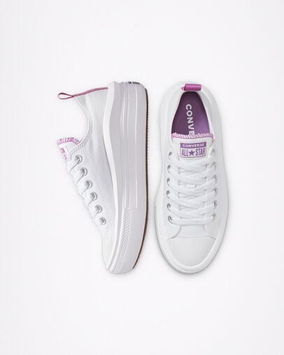 White / Purple Converse Chuck Taylor All Star Move Platform Kids' Canvas Shoes Canada | C-27439819