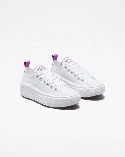 White / Purple Converse Chuck Taylor All Star Move Platform Kids' Canvas Shoes Canada | C-27439819