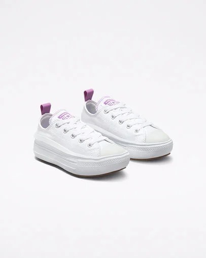 White / Purple Converse Chuck Taylor All Star Move Kids' Platform Shoes Canada | C-56719209