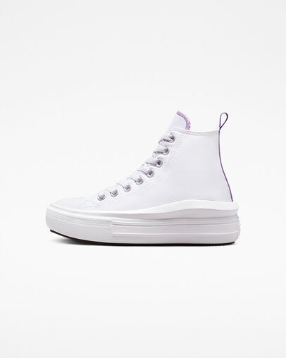 White / Purple Converse Chuck Taylor All Star Move Platform Kids' Canvas Shoes Canada | C-69452319
