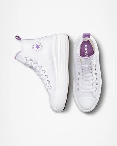 White / Purple Converse Chuck Taylor All Star Move Platform Kids' Canvas Shoes Canada | C-69452319