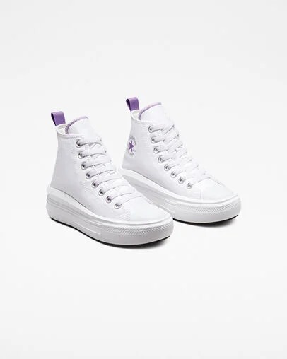 White / Purple Converse Chuck Taylor All Star Move Platform Kids' Canvas Shoes Canada | C-69452319