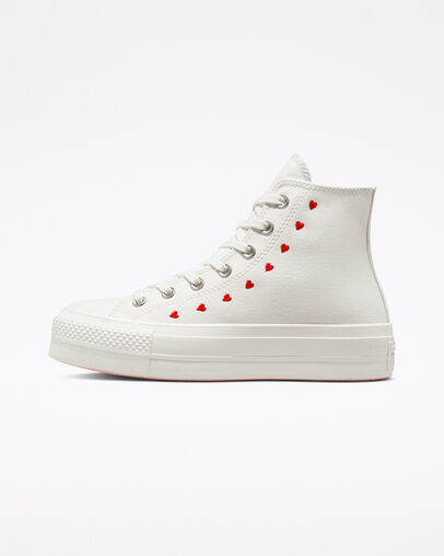 White / Red Converse Crafted With Love Chuck Taylor All Star Lift Women Sneakers Canada | C-29680179