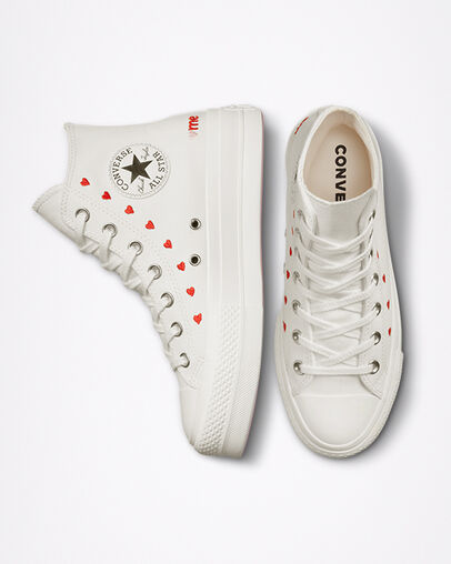 White / Red Converse Crafted With Love Chuck Taylor All Star Lift Women Sneakers Canada | C-29680179