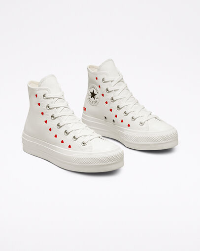 White / Red Converse Crafted With Love Chuck Taylor All Star Lift Women Sneakers Canada | C-29680179