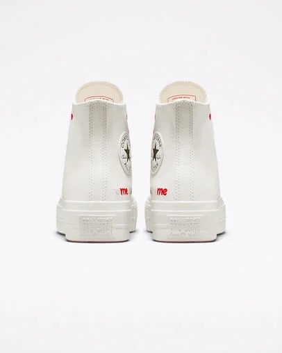 White / Red Converse Crafted With Love Chuck Taylor All Star Lift Women Sneakers Canada | C-29680179