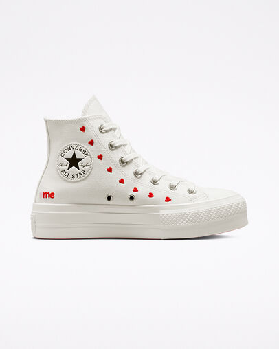White / Red Converse Crafted With Love Chuck Taylor All Star Lift Women Sneakers Canada | C-29680179