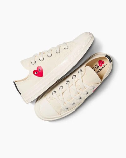 White / Red / Black Converse PLAY Comme des Garçons Single Heart Chuck 70 Kids' Sneakers Canada | C-04791529