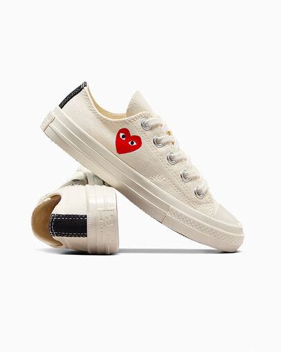 White / Red / Black Converse PLAY Comme des Garçons Single Heart Chuck 70 Kids' Sneakers Canada | C-04791529