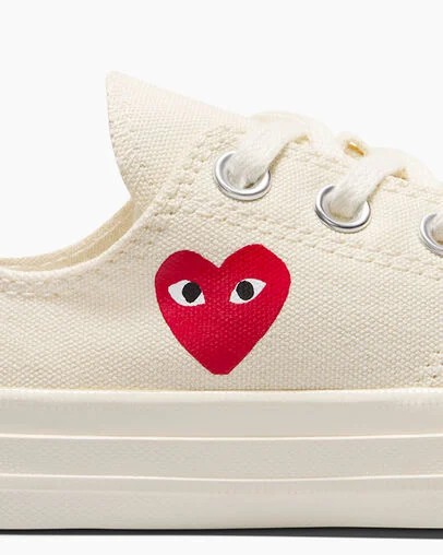 White / Red / Black Converse PLAY Comme des Garçons Single Heart Chuck 70 Kids' Sneakers Canada | C-04791529