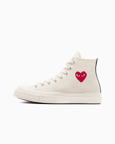 White / Red / Black Converse PLAY Comme des Garçons Single Heart Chuck 70 Women Sneakers Canada | C-80275949