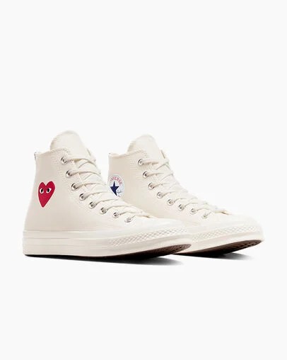 White / Red / Black Converse PLAY Comme des Garçons Single Heart Chuck 70 Women Sneakers Canada | C-80275949