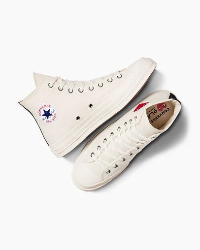 White / Red / Black Converse PLAY Comme des Garçons Single Heart Chuck 70 Women Sneakers Canada | C-80275949