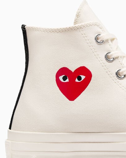 White / Red / Black Converse PLAY Comme des Garçons Single Heart Chuck 70 Women Sneakers Canada | C-80275949